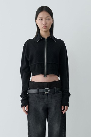 [RE;CODE 여성] Wool Destroyed Crop Knit_BLACK-a