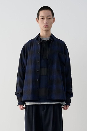 [RE;CODE 남성] Mixed T-Shirt Check Shirt_NAVY-a
