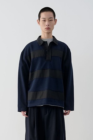 [RE;CODE 남성] Patch-Worked Rugby T-Shirt_NAVY-a