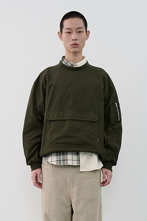 [RE;CODE 남성] Mixed Fabric Sweatshirt_KHAKI-a