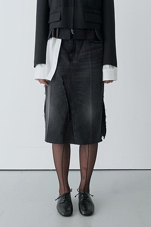 [RE;CODE 여성] Inside-Out Denim Skirt_BLACK-a
