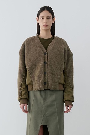 [RE;CODE 여성] Hybrid Knit Bomber Cardigan_KHAKI-a