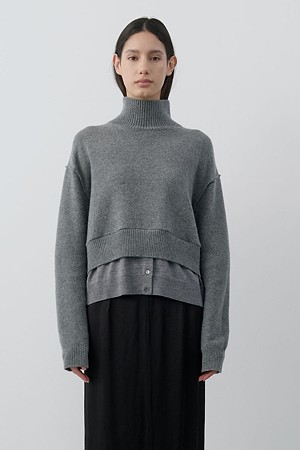 [RE;CODE 여성] Layered-Hem Mock Neck Sweater_GREY-a