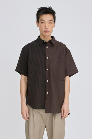 [RE;CODE 남성] Split Short Sleeve Seersucker Shirt_BROWN-a