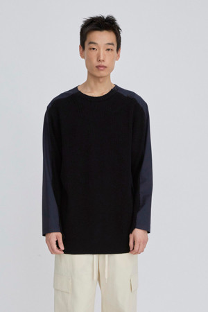 [RE;CODE 남성] Shirt Mixed Knit Top_BLACK-a