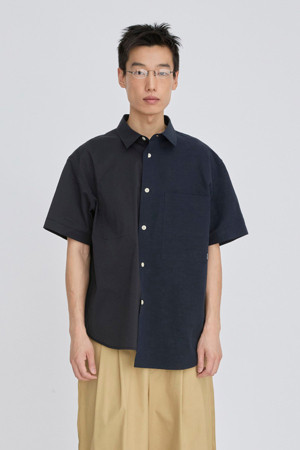 [RE;CODE 남성] Split Short Sleeve Seersucker Shirt_NAVY-a