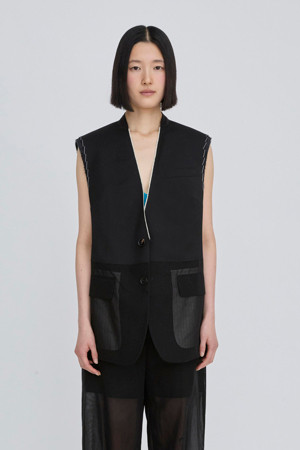 [RE;CODE 여성] Layered Raw-Edged Vest_BLACK-a