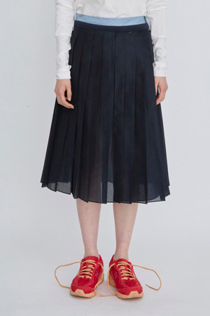 [RE;CODE 여성] Layering Pleats Skirt_NAVY-a