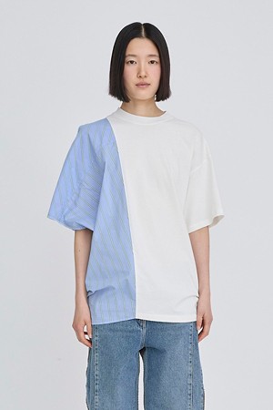 [RE;CODE 여성] Half Fabric Mixed Top_WHITE-a
