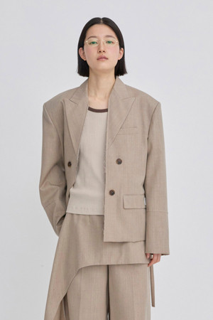[RE;CODE 여성] Oversized Raw-Edged Jacket_BEIGE-a