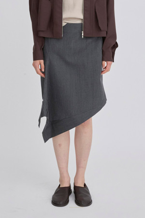 [RE;CODE 여성] Asymmetrical Panel Draped Skirt_GREY-a