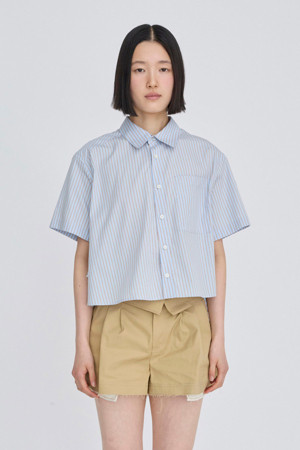 [RE;CODE 여성]  Asymmetrical Stripe Cropped Shirt_BLUE-a