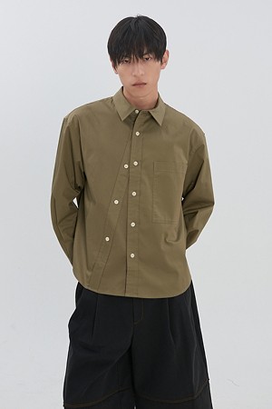 [RE;CODE] Asymmetric Button Shirt_KHAKI-a