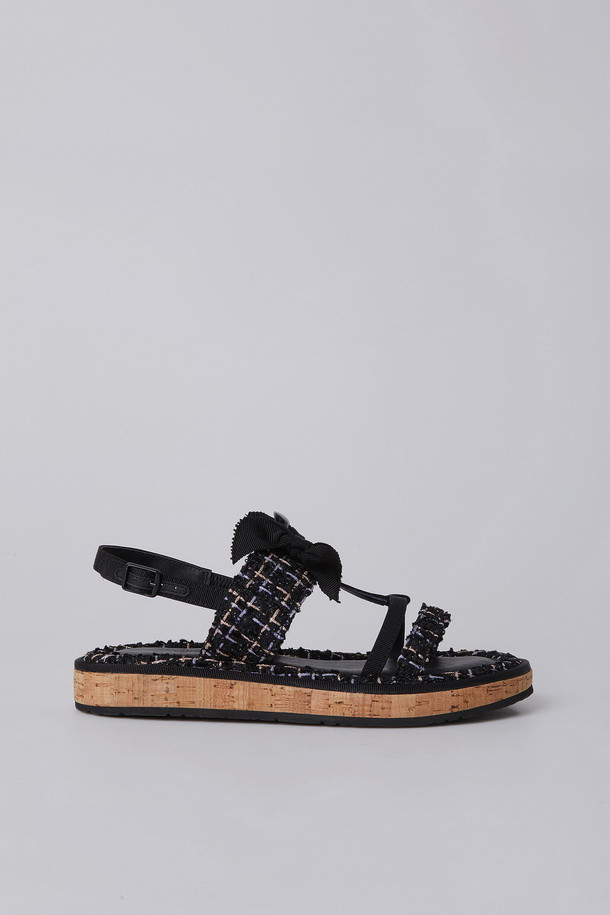 SUECOMMA BONNIE - 샌들/뮬 - Tweed cork sandal(black)