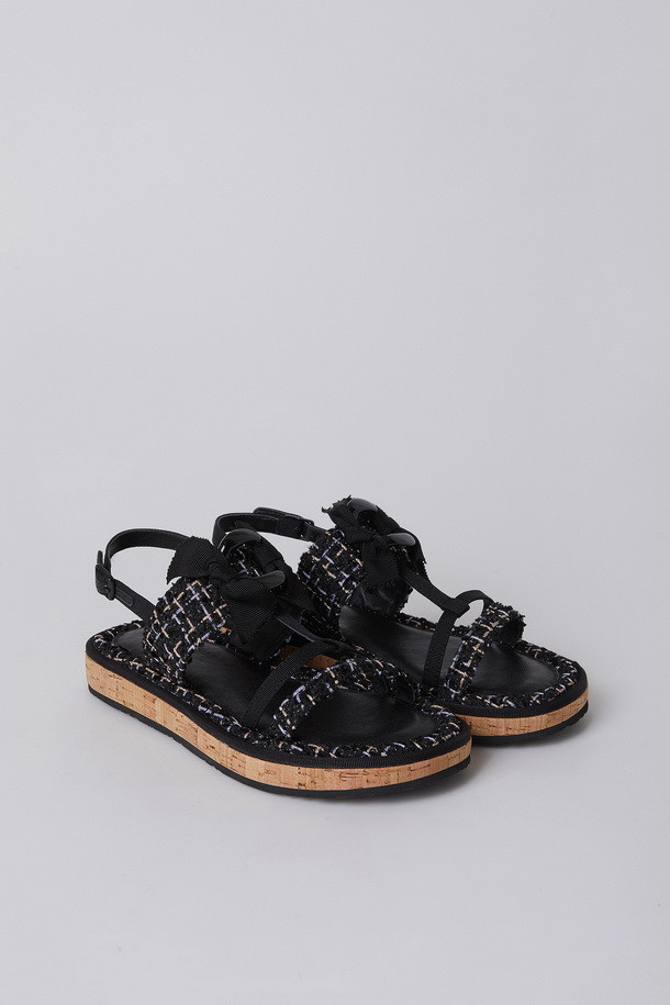 SUECOMMA BONNIE - 샌들/뮬 - Tweed cork sandal(black)