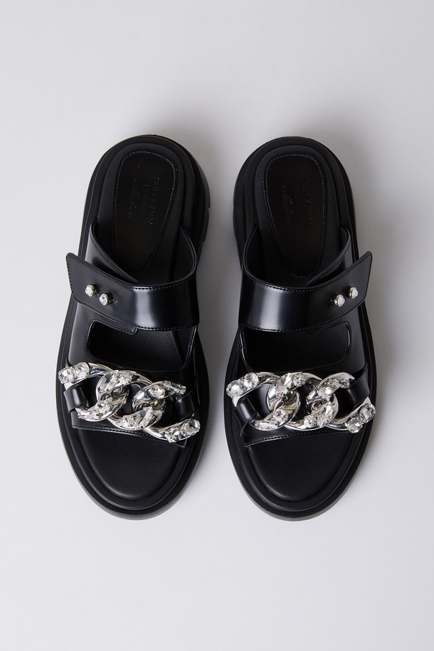 Louis Vuitton Shoe Black Samurai Sandal Buckle Strap Silver Chain Platform  37.5