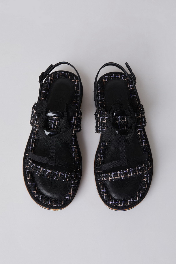 SUECOMMA BONNIE - 샌들/뮬 - Tweed cork sandal(black)