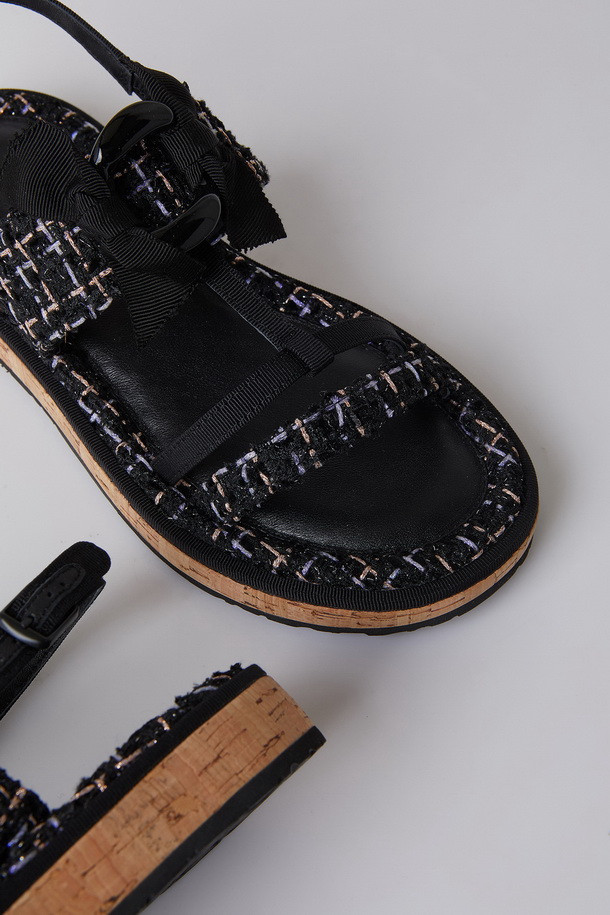 SUECOMMA BONNIE - 샌들/뮬 - Tweed cork sandal(black)