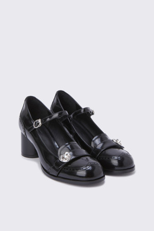 Round heel mary jane pumps(black)