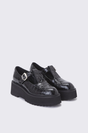 T strap platform loafer(black)