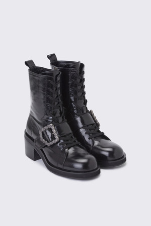 Chain polygon lace-up walker boots(black)