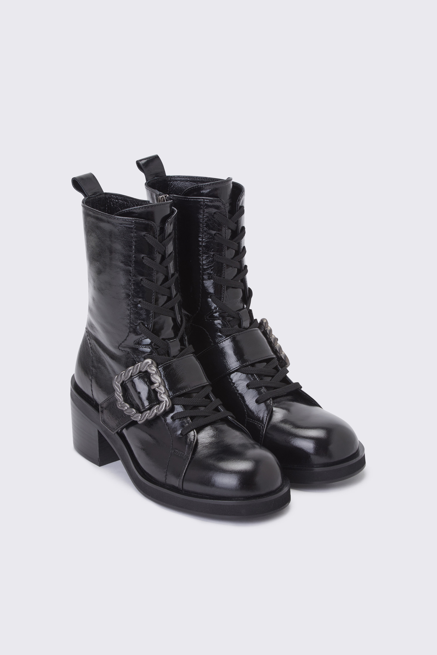 SUECOMMA BONNIE] Chain polygon lace-up walker boots(black)