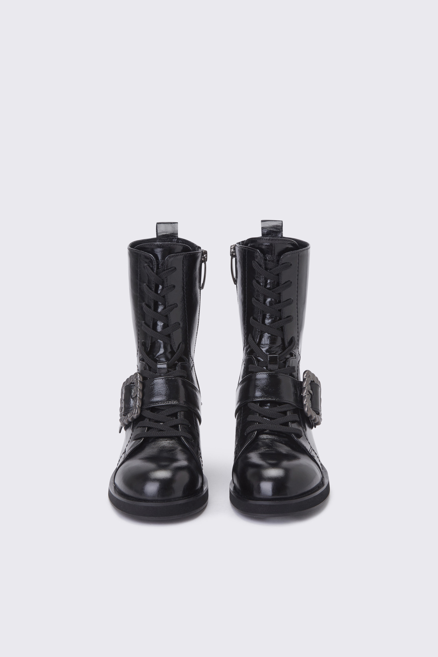 SUECOMMA BONNIE] Chain polygon lace-up walker boots(black)