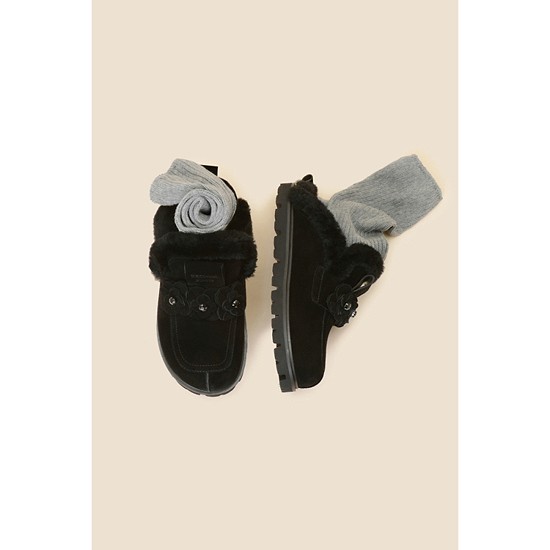 Fur flower mule(black)