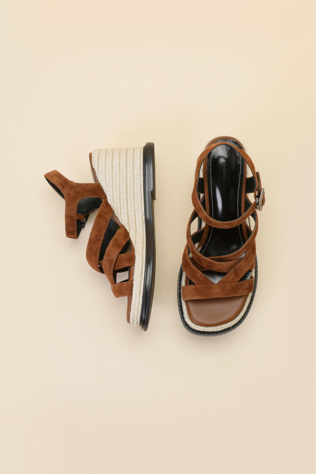 SUECOMMA BONNIE - 샌들 - Strap wedge heel sandal(brown)