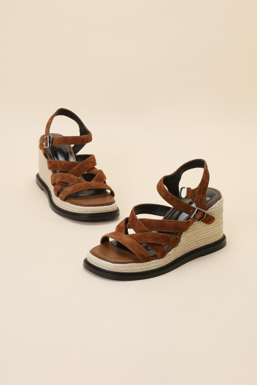 SUECOMMA BONNIE - 샌들 - Strap wedge heel sandal(brown)