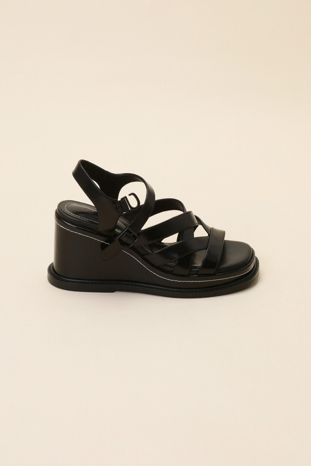 SUECOMMA BONNIE - 샌들 - Strap wedge heel sandal(black)