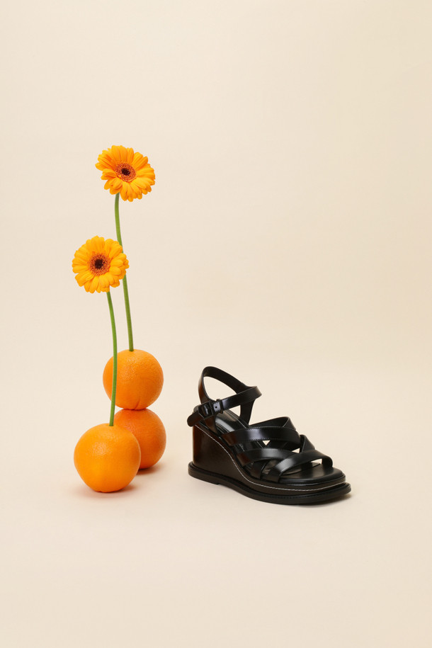 SUECOMMA BONNIE - 샌들 - Strap wedge heel sandal(black)