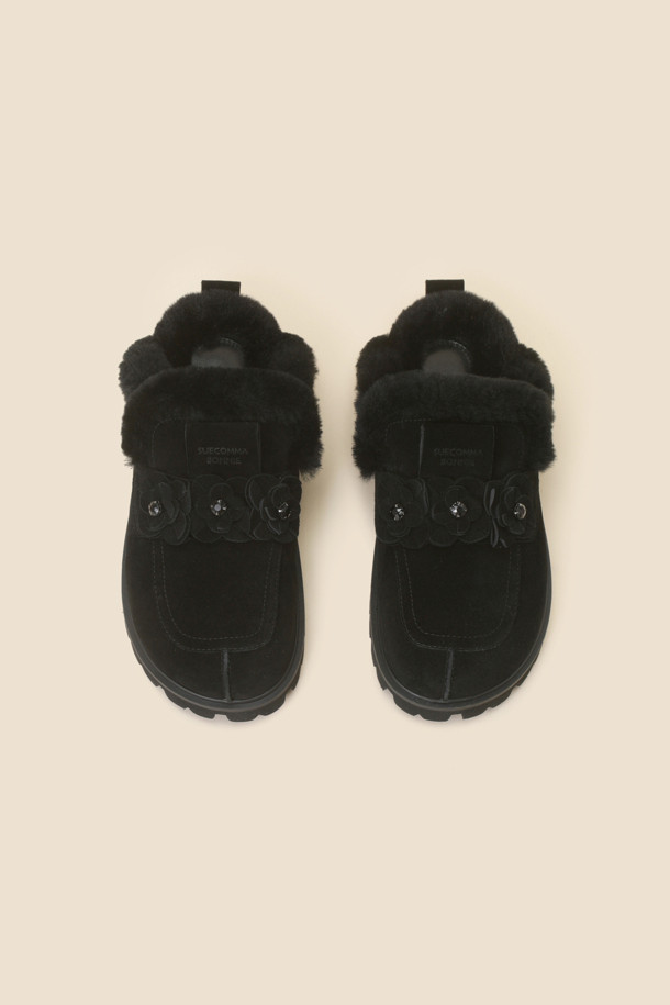 SUECOMMA BONNIE - 샌들 - Fur flower mule(black)