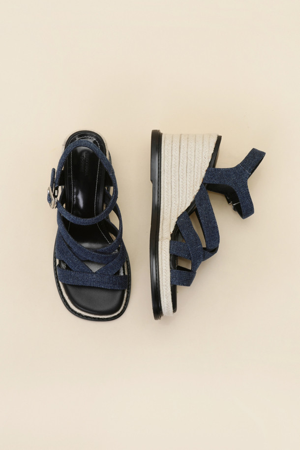 SUECOMMA BONNIE - 샌들 - Strap wedge heel sandal(blue)