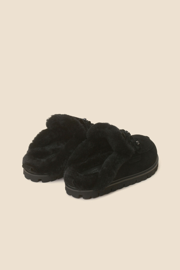 SUECOMMA BONNIE - 샌들 - Fur flower mule(black)