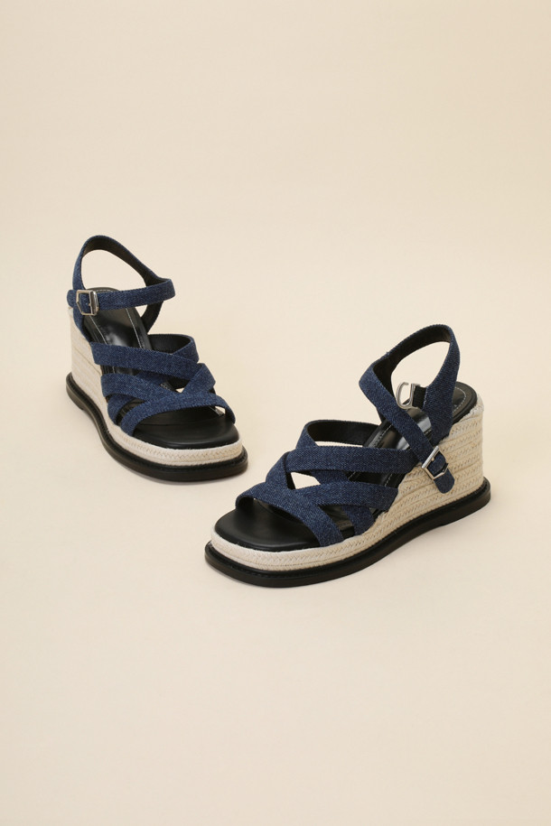 SUECOMMA BONNIE - 샌들 - Strap wedge heel sandal(blue)