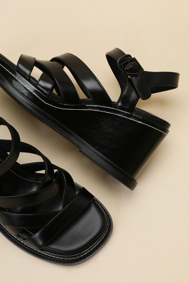 SUECOMMA BONNIE - 샌들 - Strap wedge heel sandal(black)