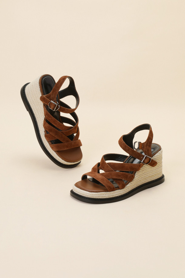 SUECOMMA BONNIE - 샌들 - Strap wedge heel sandal(brown)