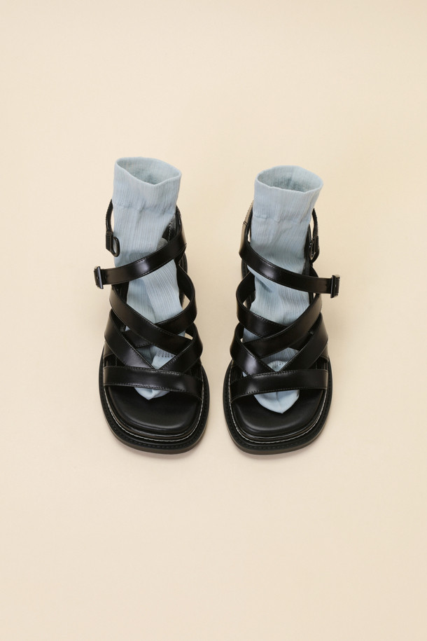 SUECOMMA BONNIE - 샌들 - Strap wedge heel sandal(black)