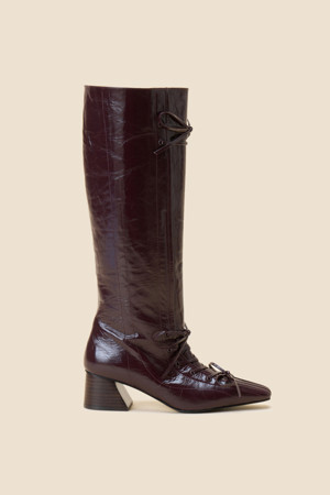 Ribbon long boots(wine)