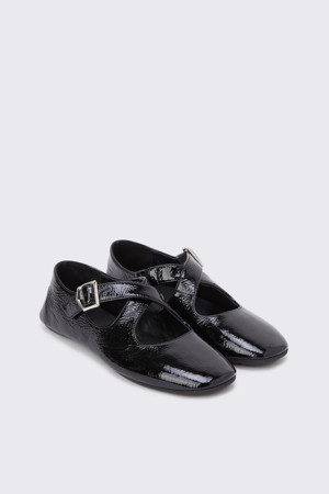 Round two strap mary-jane flat(black)