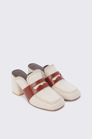 Leather mix color mule(beige)