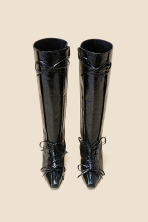 Ribbon long boots(black)