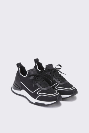 Leather patch knit sneakers(black&white)