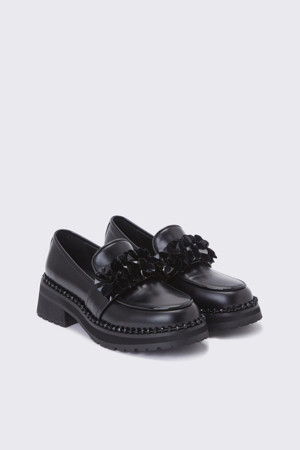 Beads flower loafer(black)