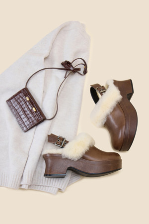 Fur clog snadal(brown)