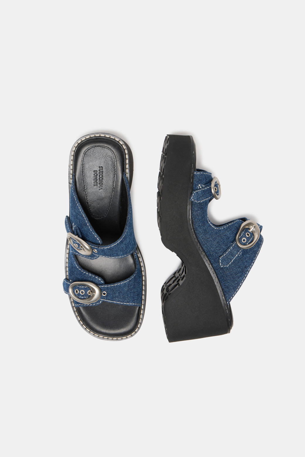 ★SUECOMMA BONNIE★ Buckle slide sandalblue DG2AM25015BLU SUECOMMA BONNIE] 쥬얼리 버클 슬라이드 블랙
