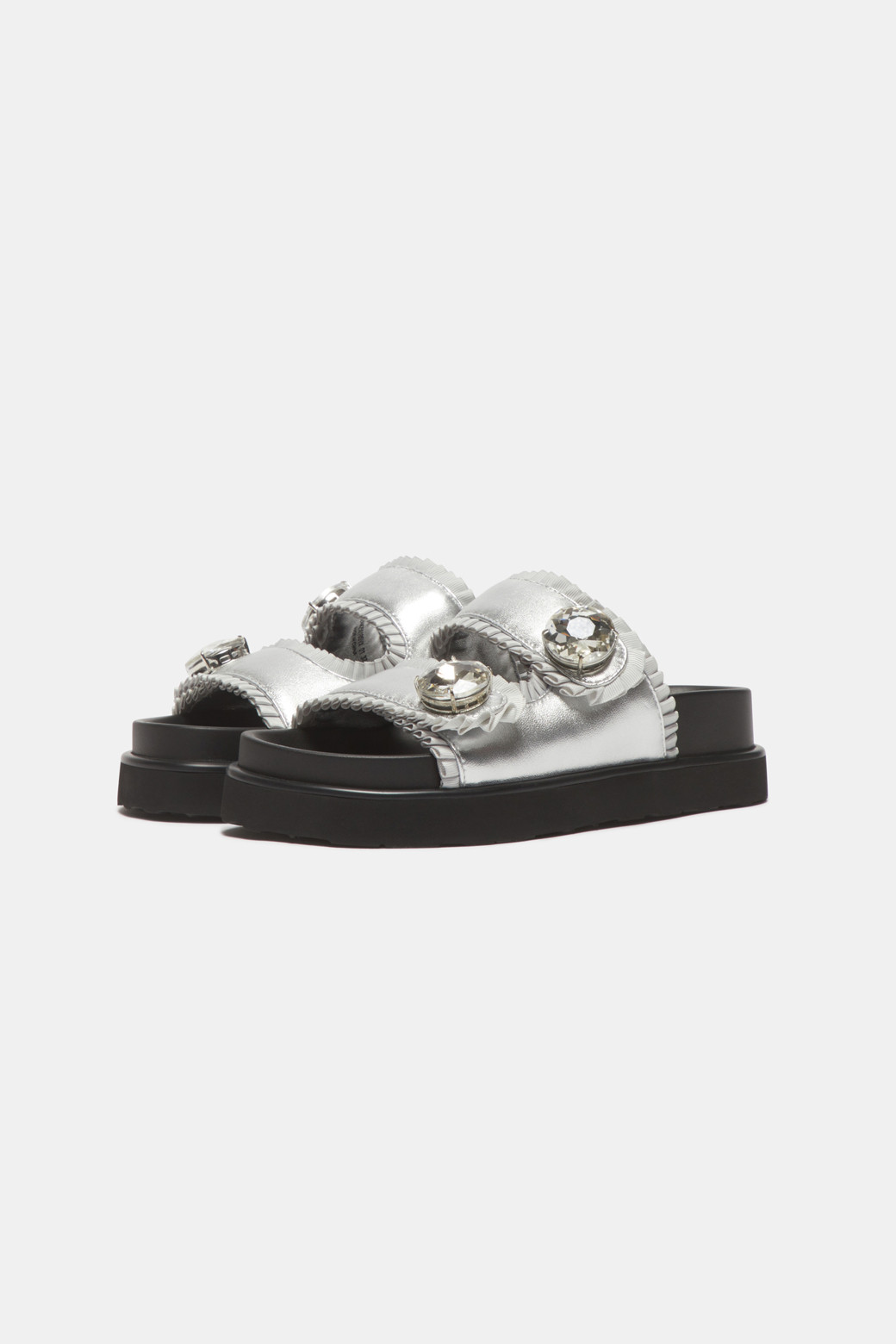 SUECOMMA BONNIE - 샌들 - Ruffle jewelry slipper(silver)