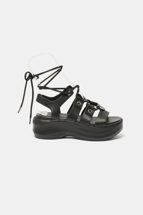 SUECOMMA BONNIE - 샌들 - Lace-up platform sandal(black)