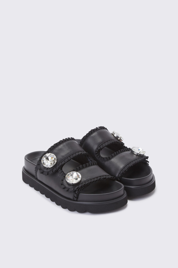 SUECOMMA BONNIE - 샌들 - Ruffle jewelry slipper(black)